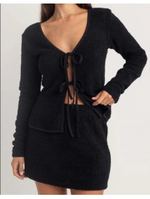 SOFIA BOUCLE LONG SLEEVE TIE FRONT TOP