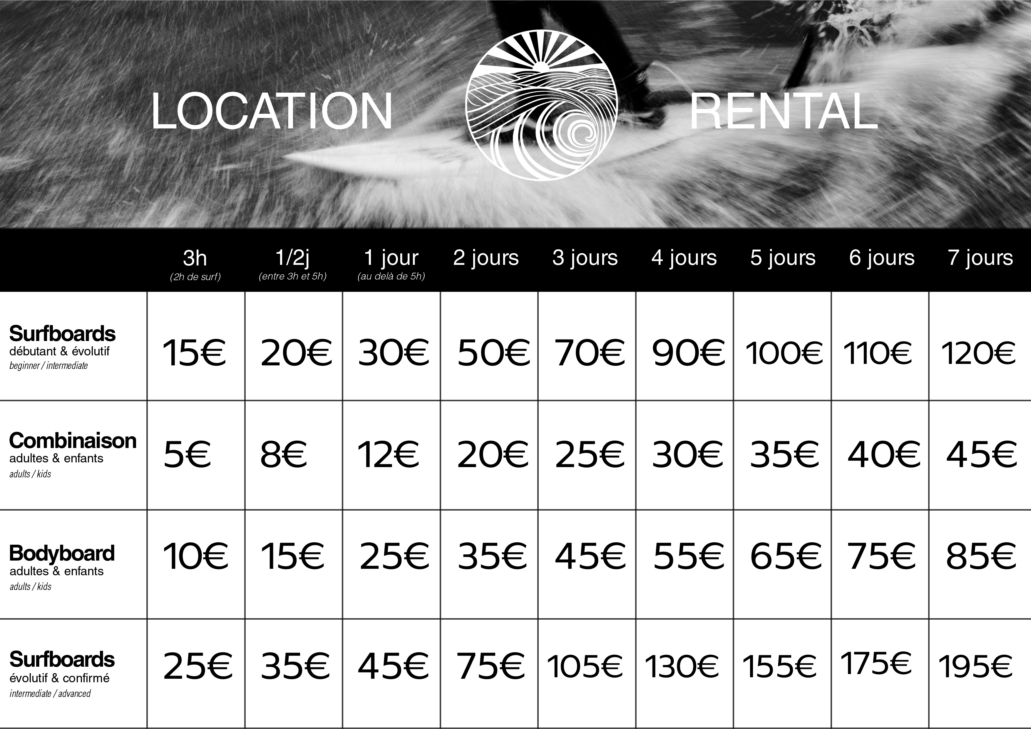 nouveau prix de location